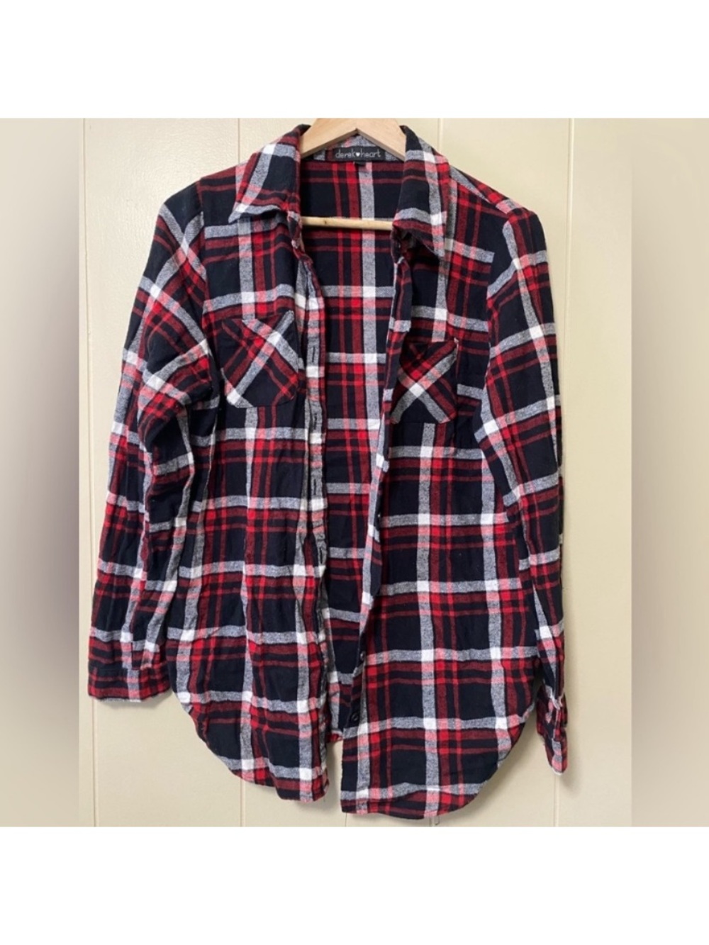 Derek Heart Red, Black & White Plaid Flannel Shirt